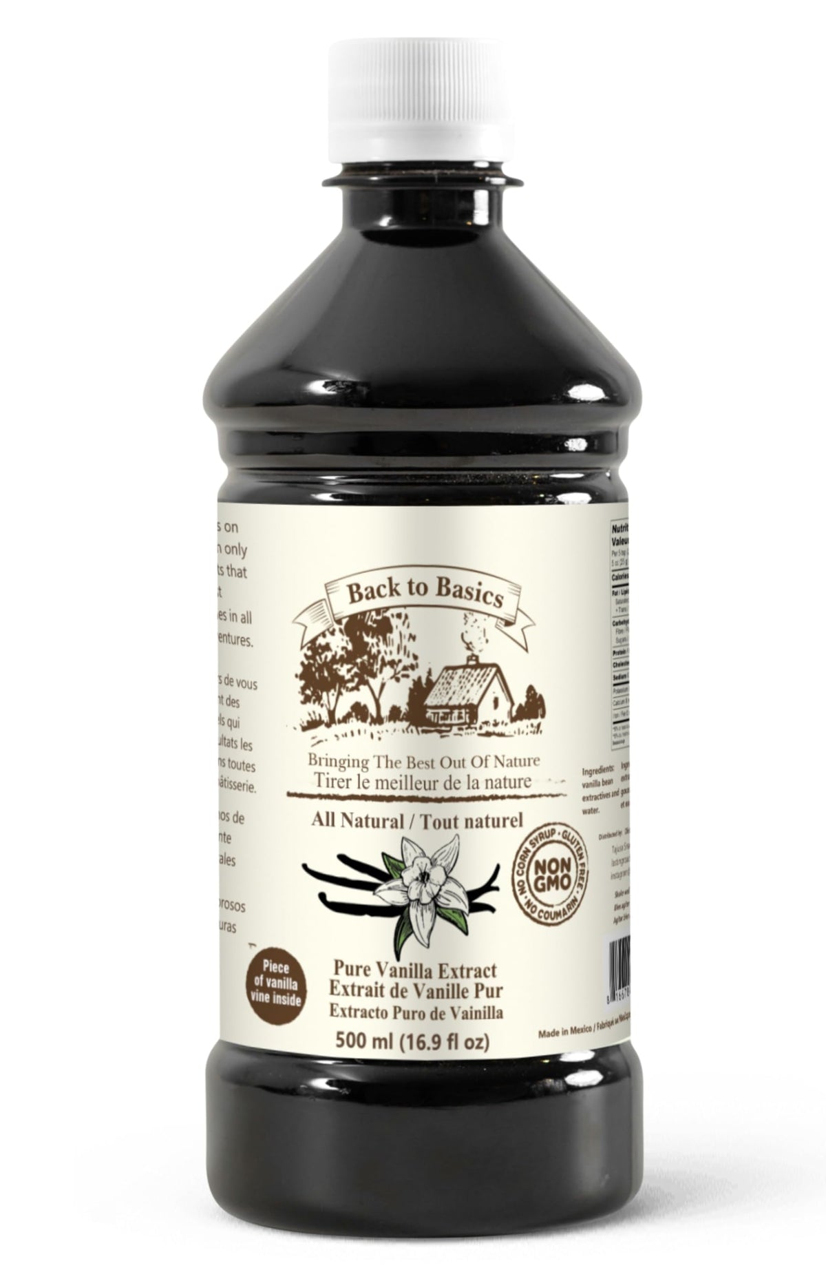 BACK TO BASICS Pure Vanilla Extract - 16 oz - All Natural Mexican Vanilla for Cooking and Baking