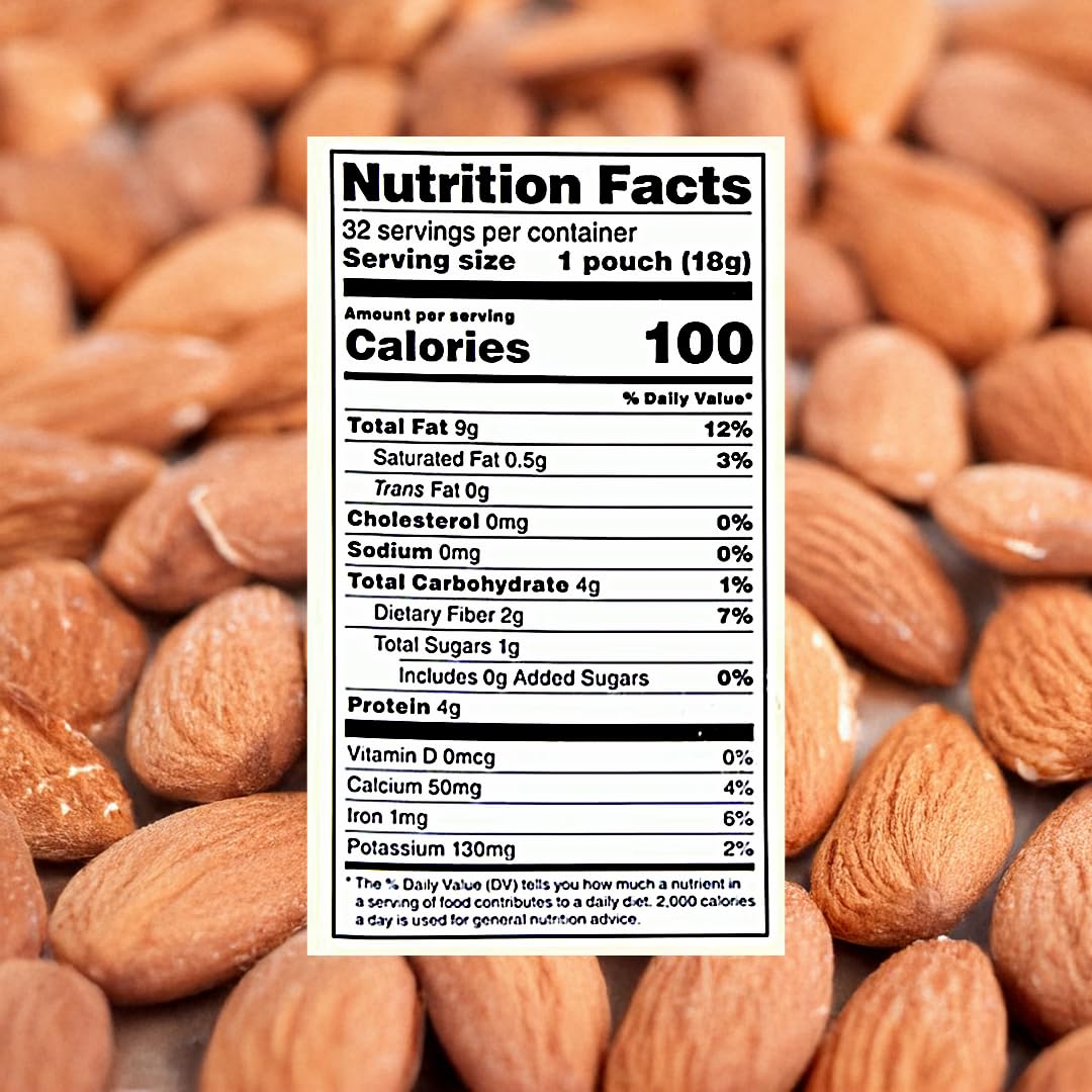 Wellsley Farms 100 Calorie Almond Snack Packs, Gluten-Free, Kosher, Non-Gmo, 32-Count Convenient Single-Serve Packs. No Salt.