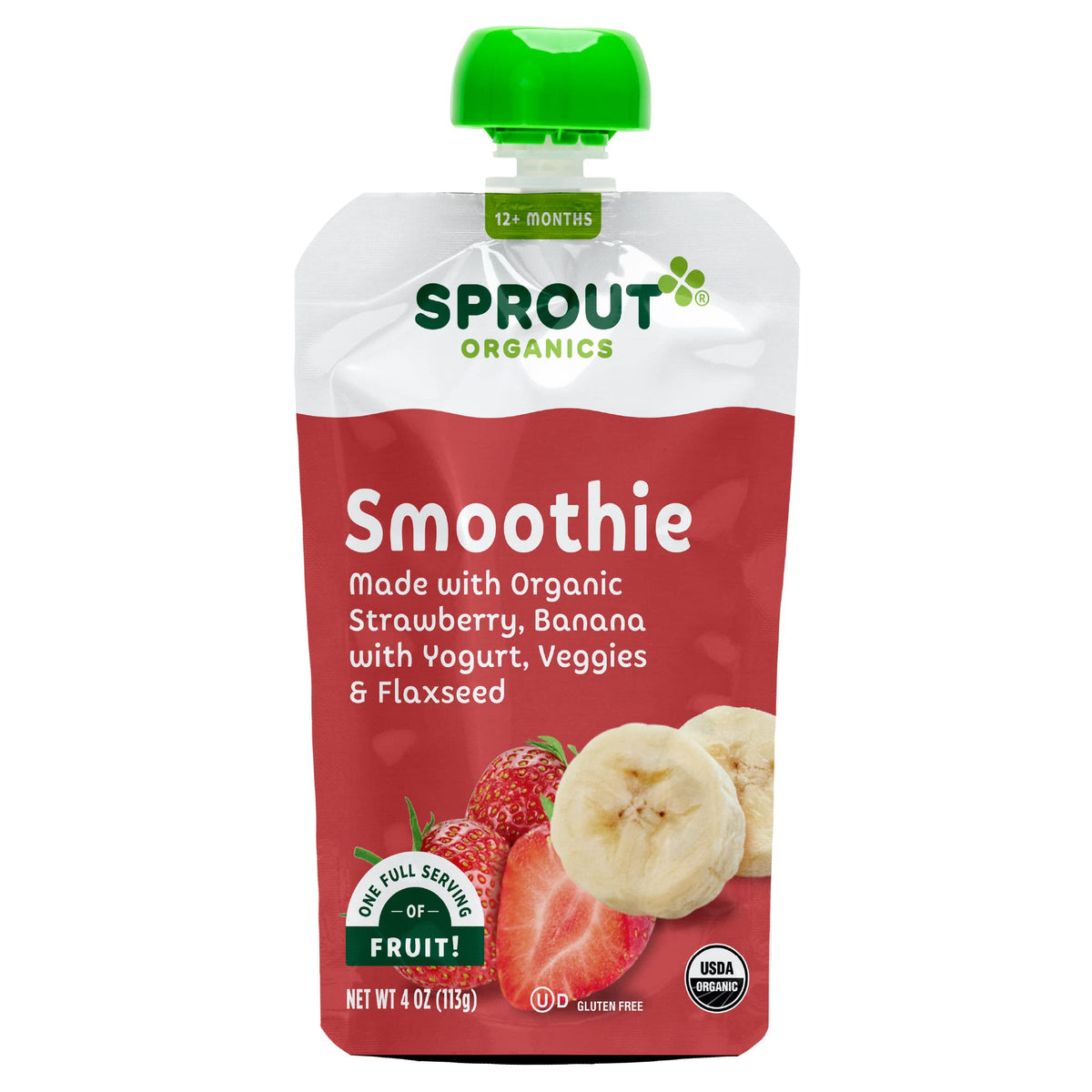 Sprout Organic Baby Food, Stage 4 Toddler Smoothie Pouches, Strawberry Banana & Yogurt, 4 Oz Purees (Pack Of 12)