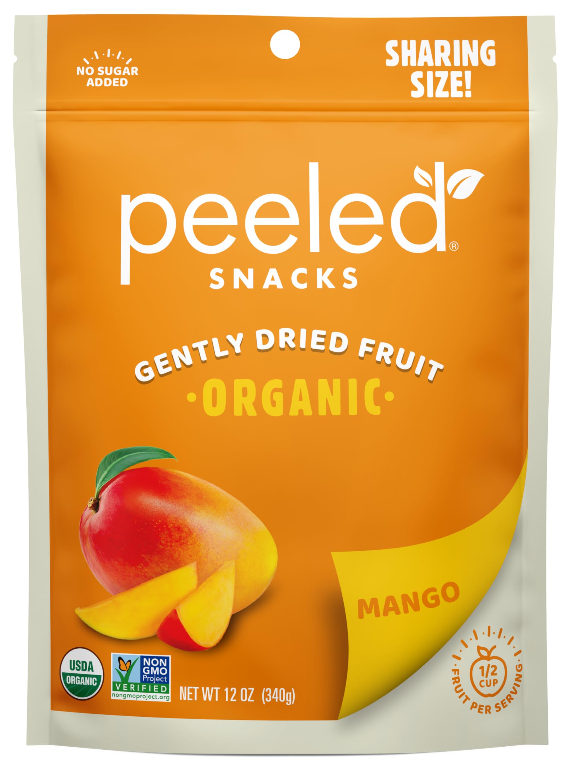 Peeled Snacks Organic Dried Fruit  Healthy, Vegan Snacks for OntheGo Lunch and More Mango, 12 Oz (Pack of 1)