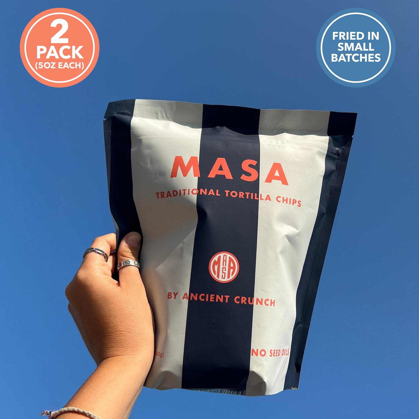 MASA Chips Blue Corn Tortilla Chips - Naturally Grown Blue Corn with Grass Fed Tallow and Sea Salt Tortilla - No Seed-Oil Snacks - 2 Pack  5 Ounce Each