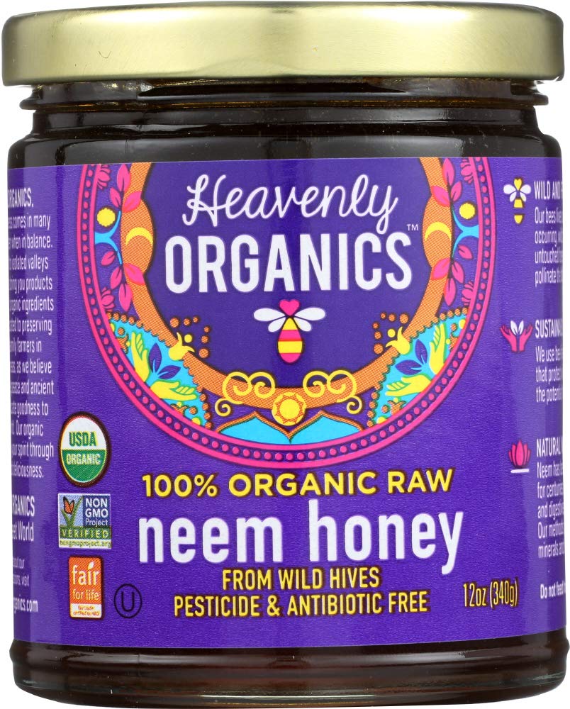 Heavenly Organics 100% Organic Raw Neem Honey 3 Pack, Lightly Filtered, 12 Oz/Jar, Dairy, Nut, Gluten, Chemical Free