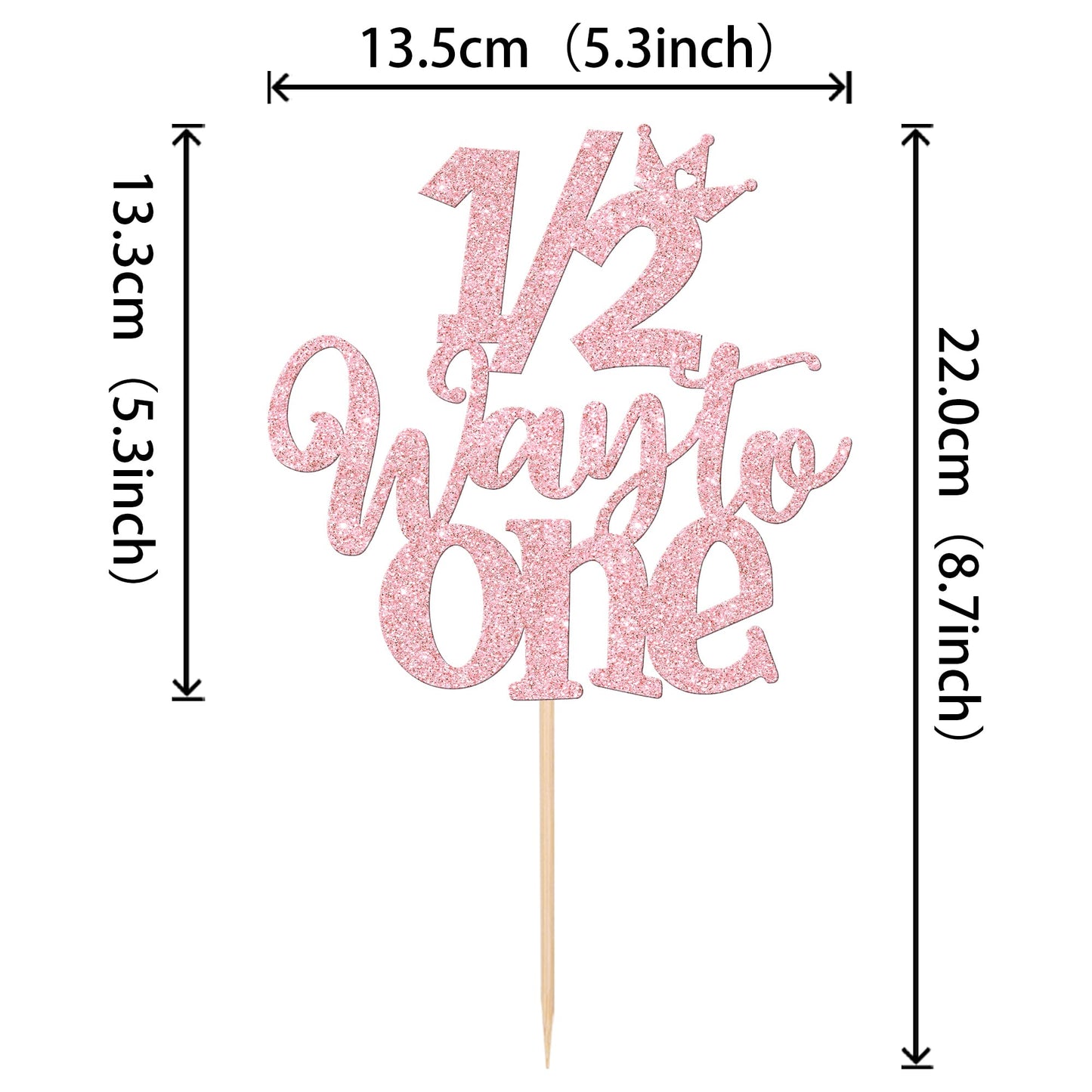Zhuoweism Half Way To One Cake Topper, 1 Pcs Light Pink Glitter Cake Pick For Happy 6 Months Birthday Party Decorations, 5.3X8.7