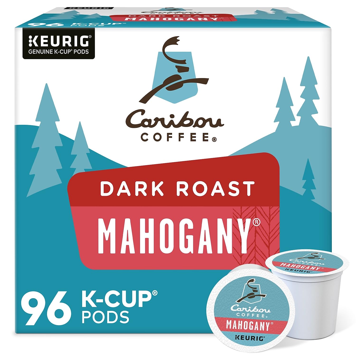 Caribou Coffee Mahogany, Single-Serve Keurig K-Cup Pods, Dark Roast Coffee, 96 Count