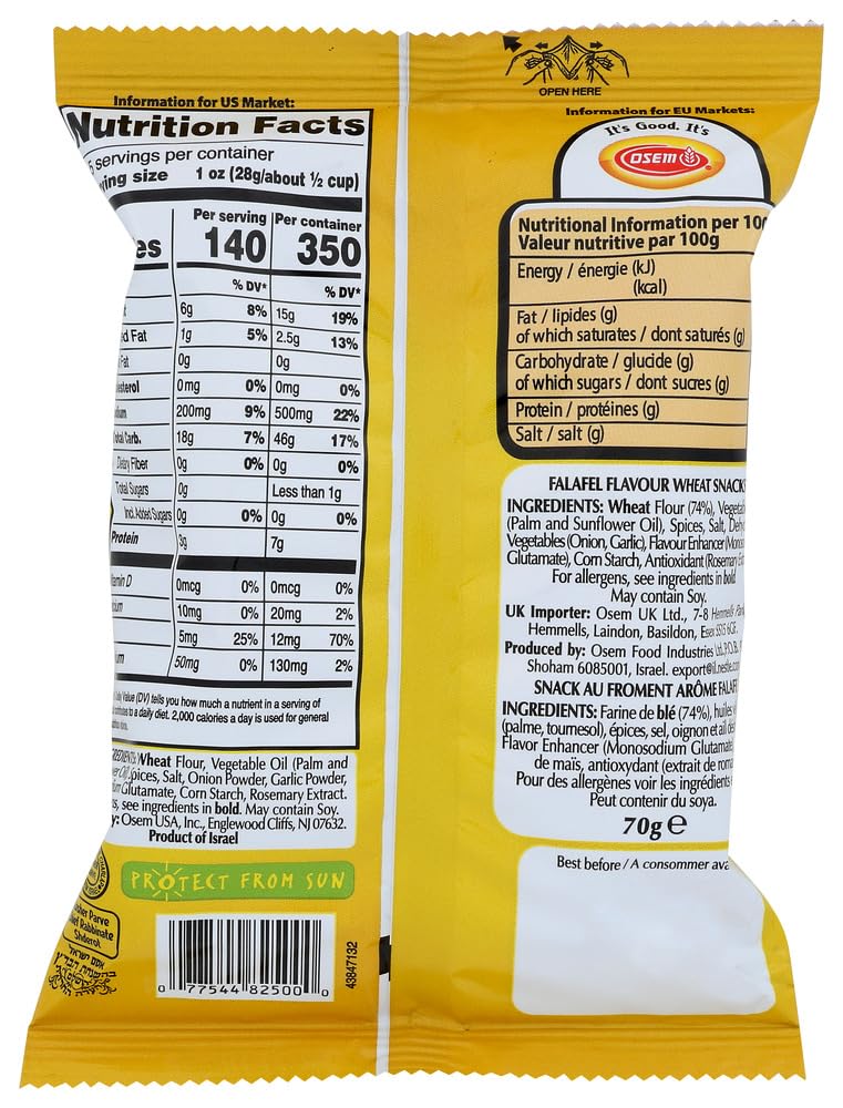 Osem Bissli Falafel Flavored Crunchy Wheat Snack -No Food Coloring Or Preservatives, 2.5 Ounce Bags (Pack Of 10)