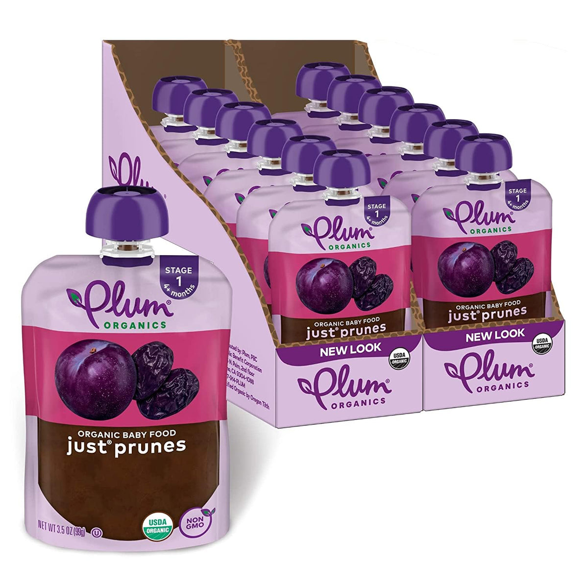 Plum Organics  Stage 1  Organic Baby Food Meals [4+ Months]  Just Prunes  3.5 Ounce Pouch (Pack Of 12) Packaging May Vary