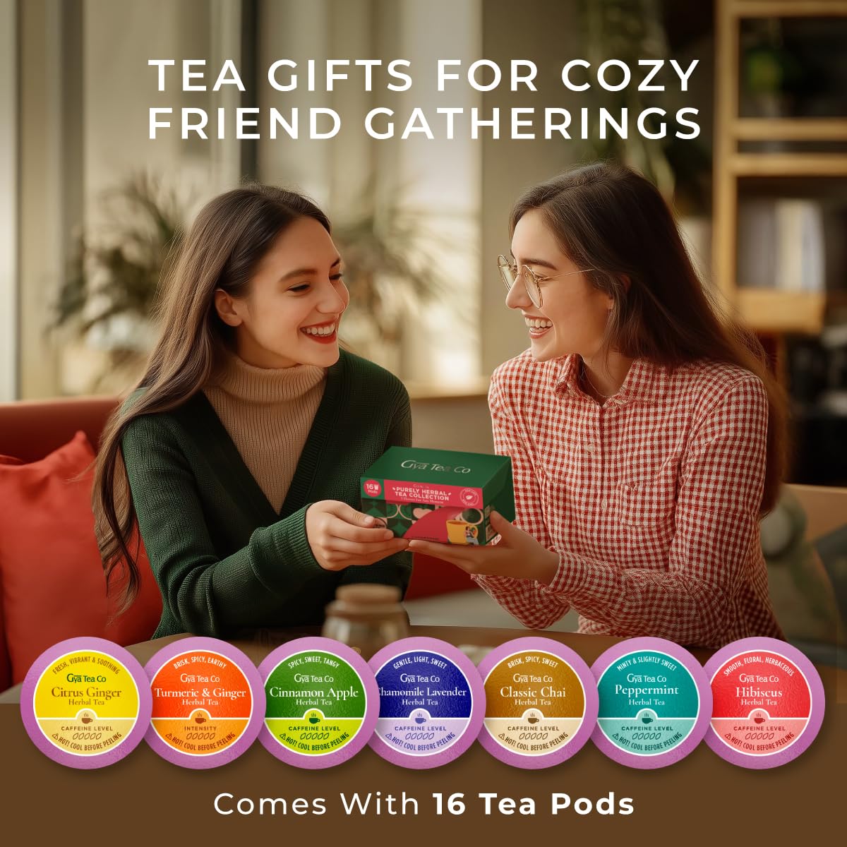 Gya Tea Co Purely Herbal Tea Pod Collection Gift Set (16 Count) - Different Flavors Assorted Variety Pack