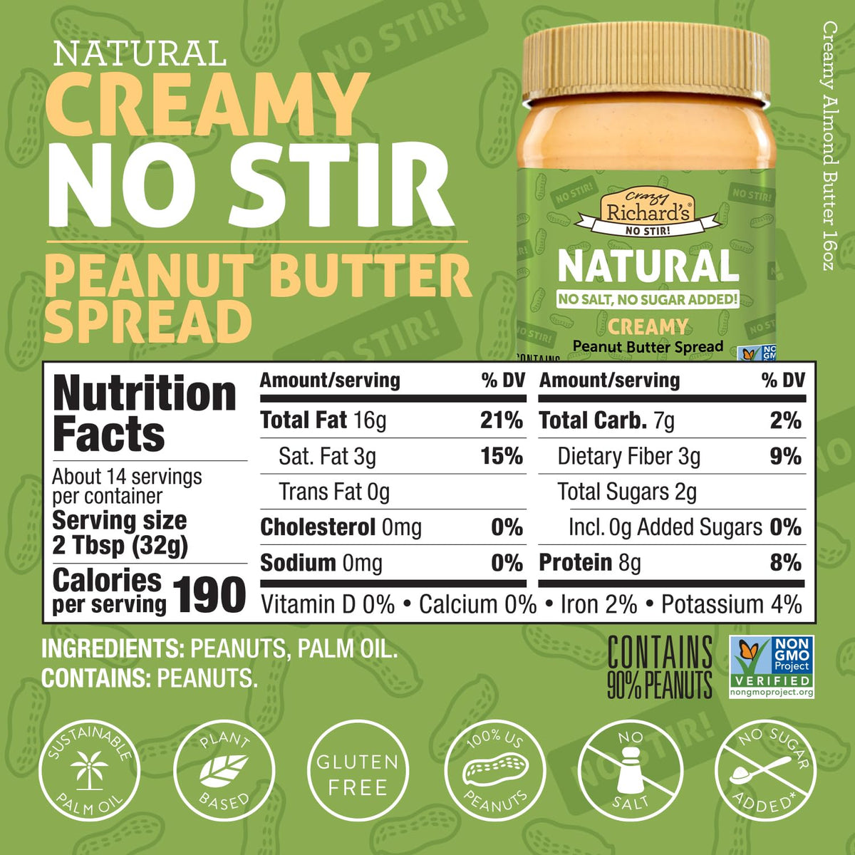 Crazy Richards Creamy No Stir Peanut Butter with No Added Salt, Sugar, Or Preservatives (1 Pack)