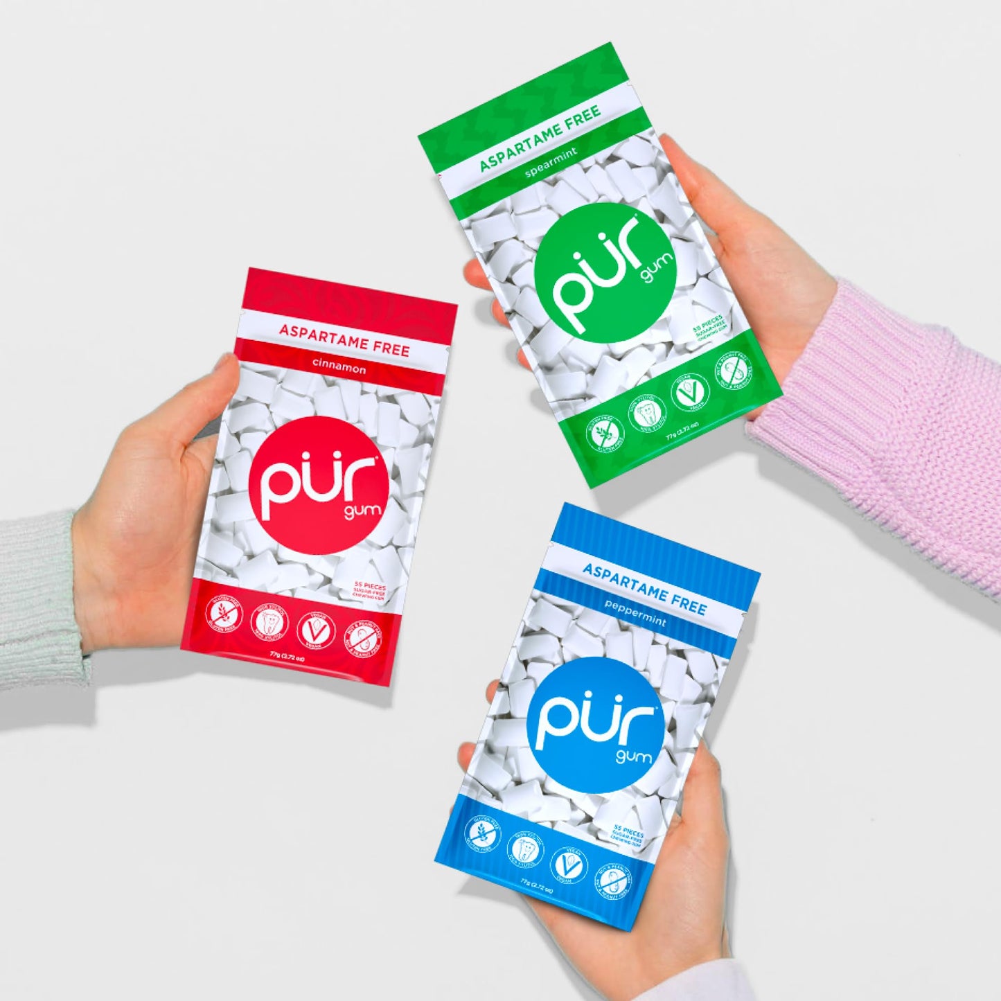 PUR Gum Aspartame Free Chewing Gum Variety Pack, 55 Count (Pack of 3), 100% Xylitol, Model 830028004472