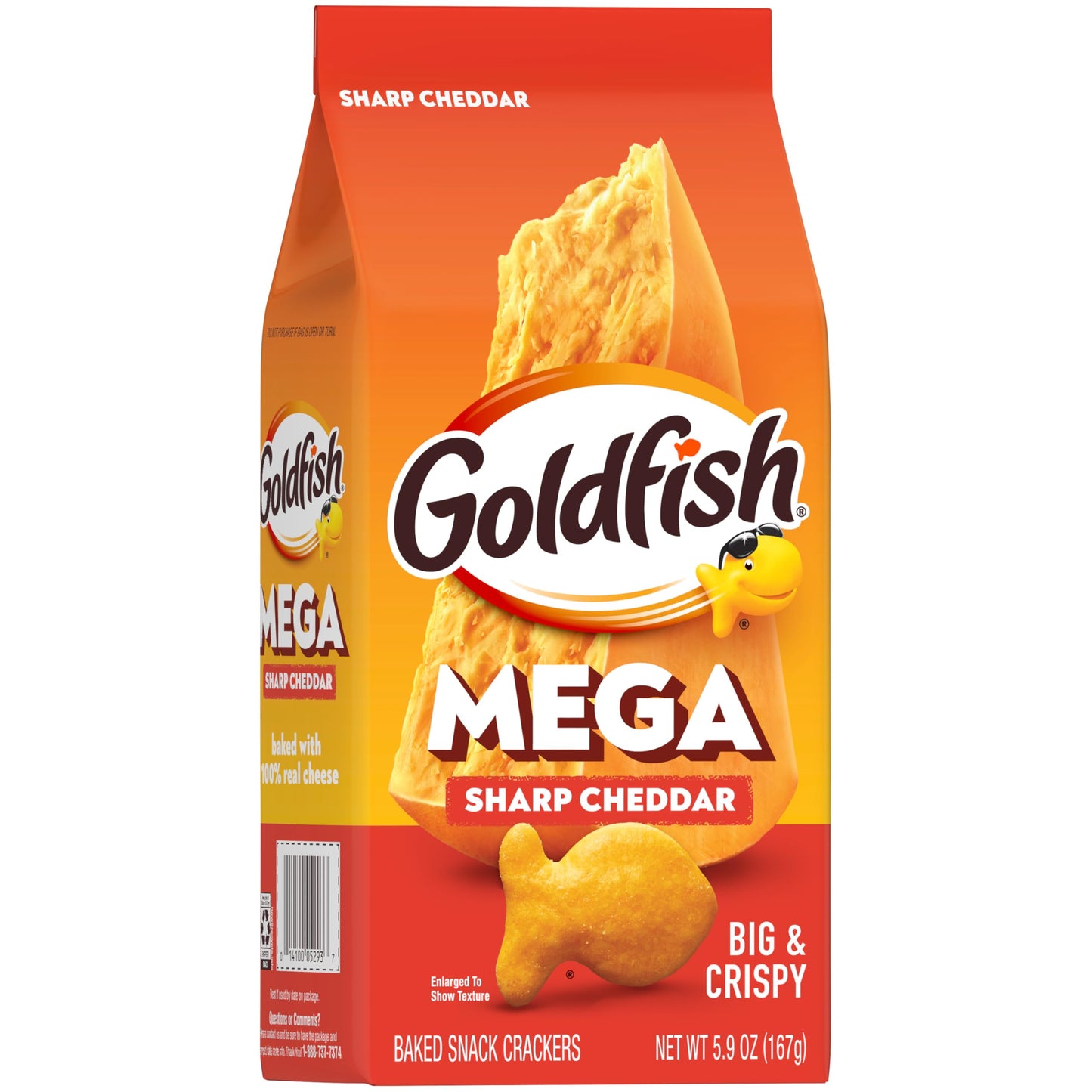 Goldfish Mega Bites, Sharp Cheddar Crackers, 5.9 Oz Bag (Pack of 3)