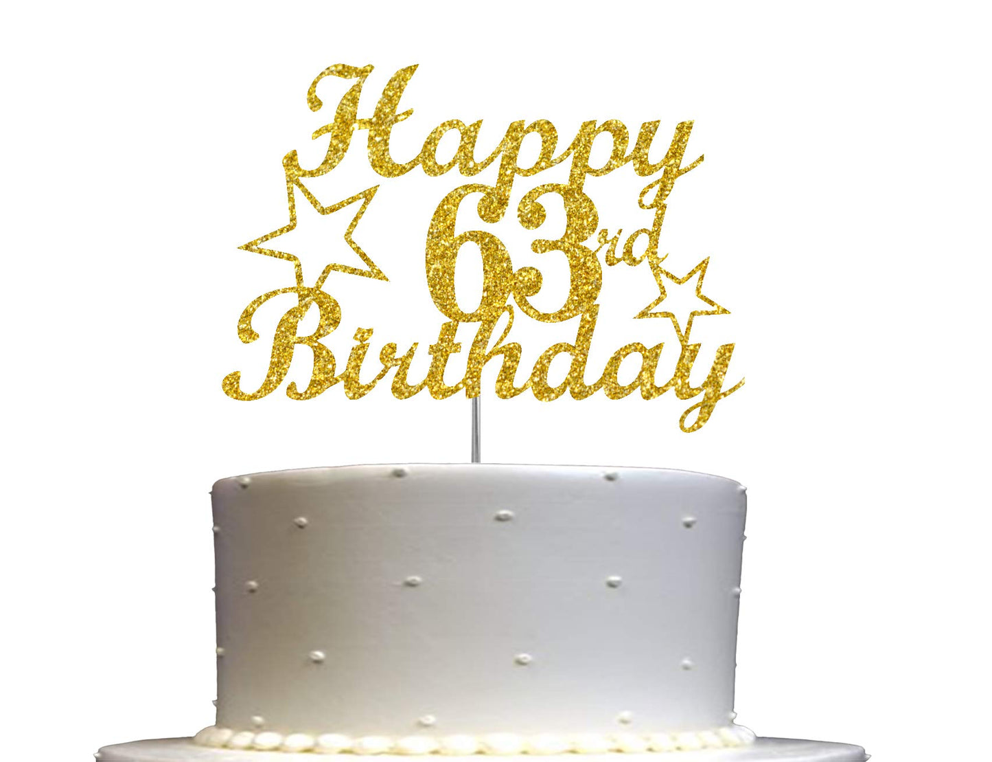 RokAPary 63 Birthday Cake Topper, Gold Glitter, Premium Acrylic, Sturdy Double-Sided, Model RCT217
