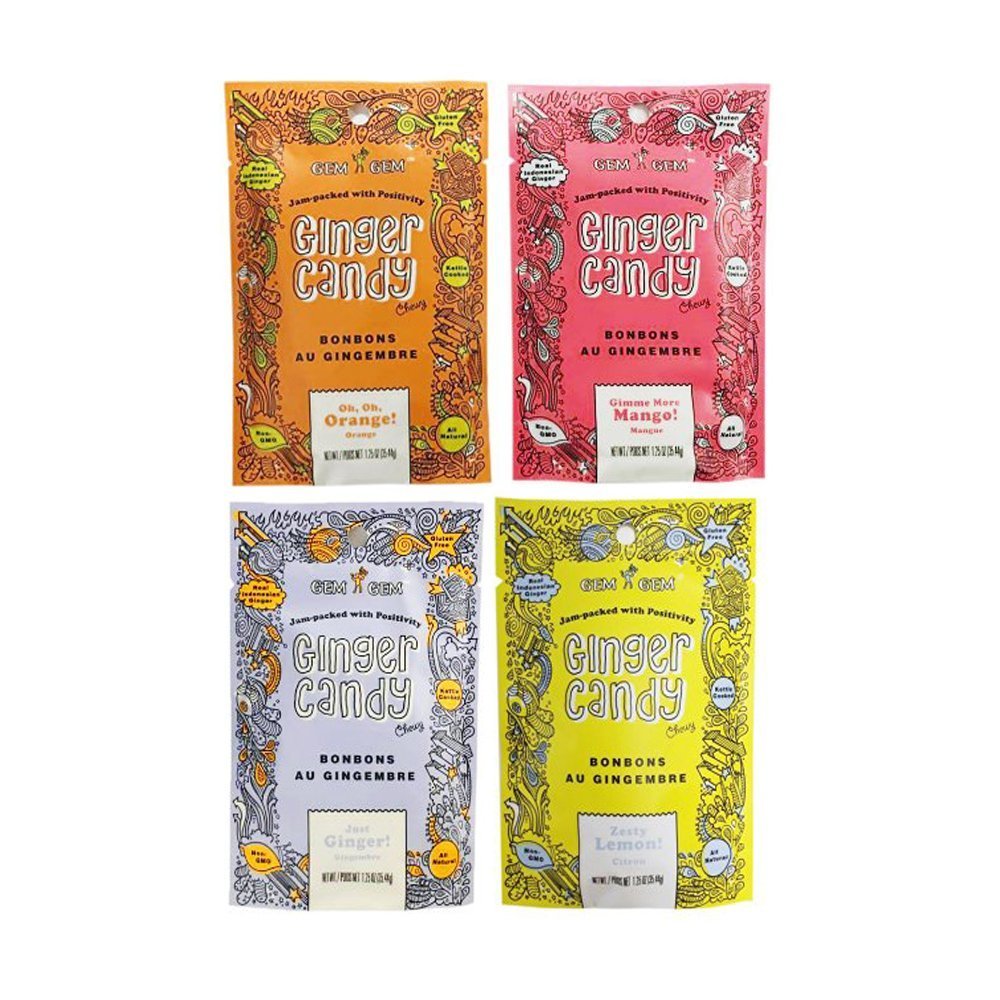 Gem Gem All Natural Chewy Ginger Candy Variety Bundle Pack 1.25Oz