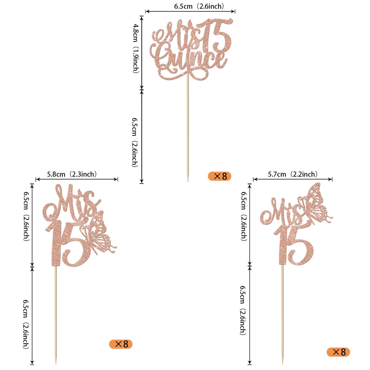 Rssta i Cupcake Toppers Pack of 24, Rose Gold Design, Happy 15th Birthday Decorations