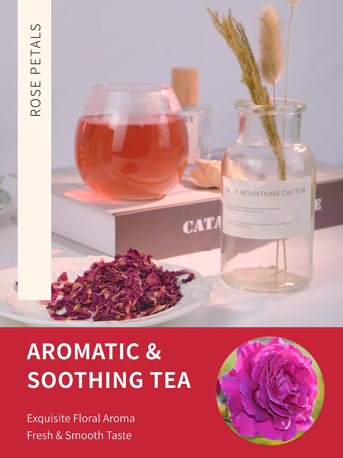 TeeLux Rose Petals Tea, Premium Dried Rose Flowers for Drinks & Baking, Caffeine Free, 2.82oz