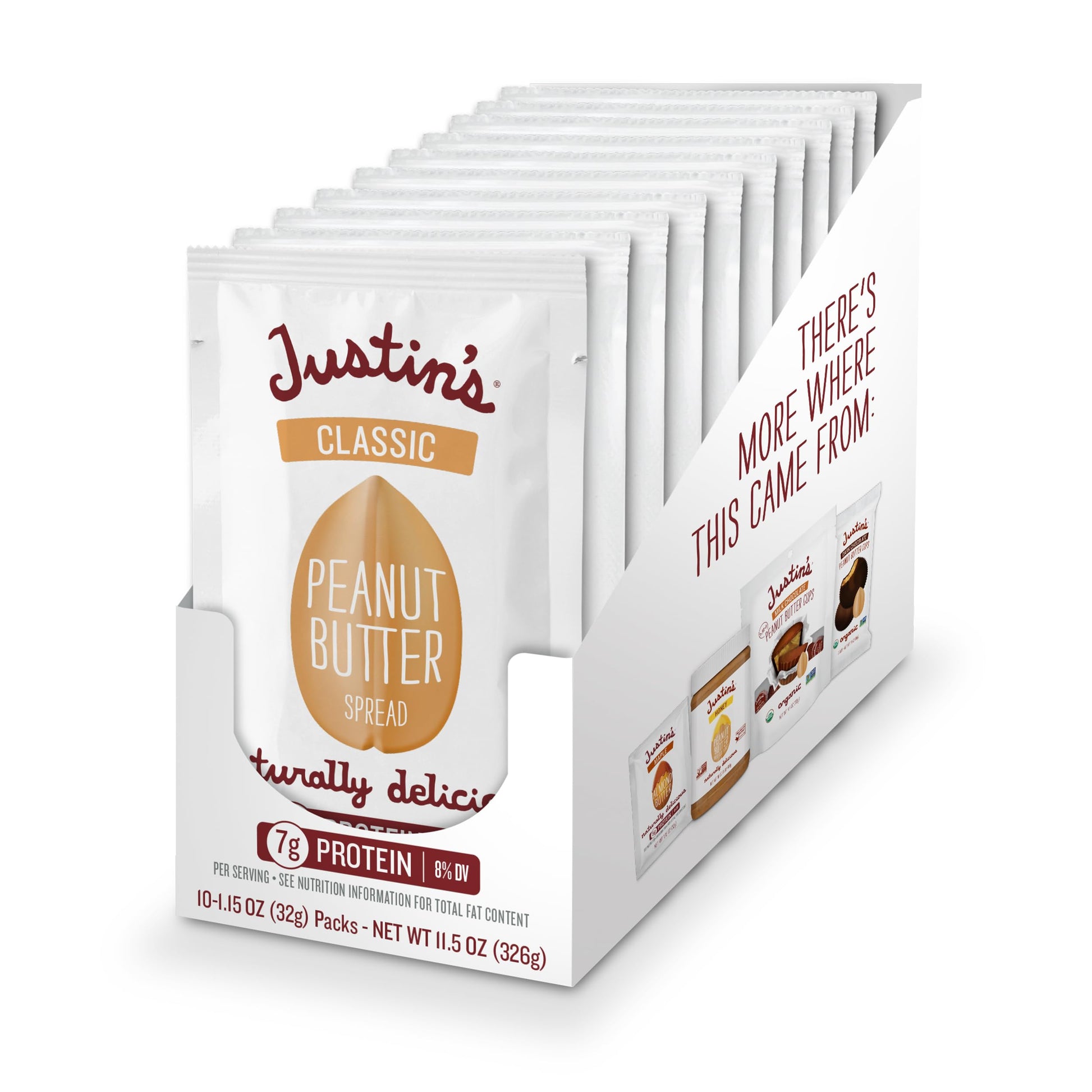Justins Classic Peanut Butter Squeeze Packs, Gluten-Free, Non-GMO, 1.15 Ounce (Pack of 6)