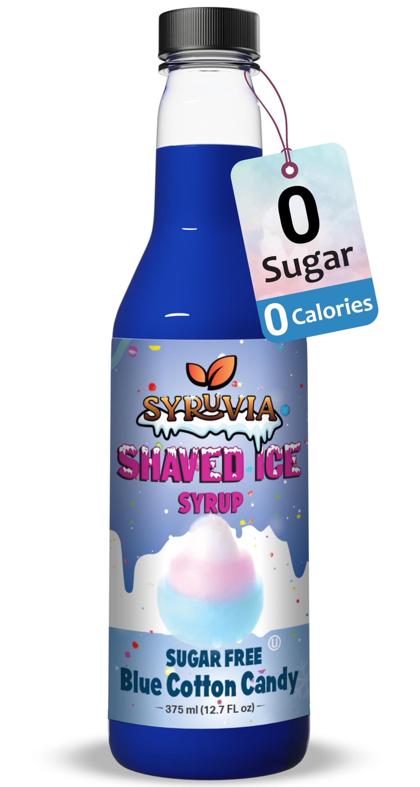 Syruvia Sugar-Free Snow Cone Syrup 12.7oz - Blue Cotton Candy - 0 Calorie Syrup For Shaved Ice  Snow Cones  Slushies  Italian Soda  Popsicles. Keto Friendly  Kosher  Dairy Free