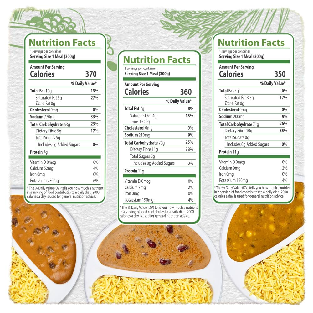 Food Earth Ready To Eat Indian Cuisine - Bombay Lentil Curry, Five Lentil Curry & Madras Coconut Curry With Turmeric Rice - Orga