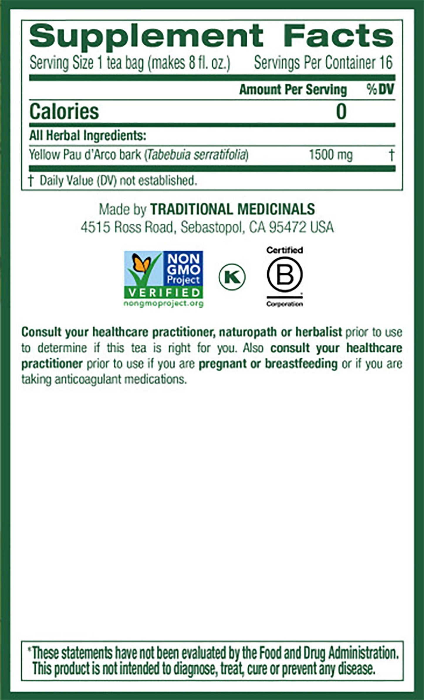 Traditional Medicinals Yellow Pau dArco Herbal Tea, Contributes to a Healthy You, (Pack of 1) - 16 Tea Bags