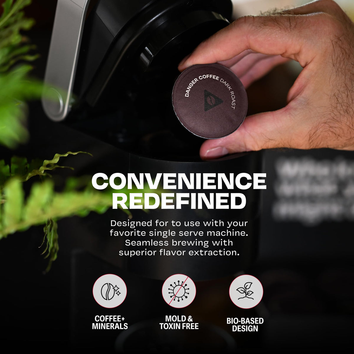 Danger Coffee by Dave Asprey  Remineralized  Mold Free & Lab Tested Compostable Pods | Dark Roast 12 Pods