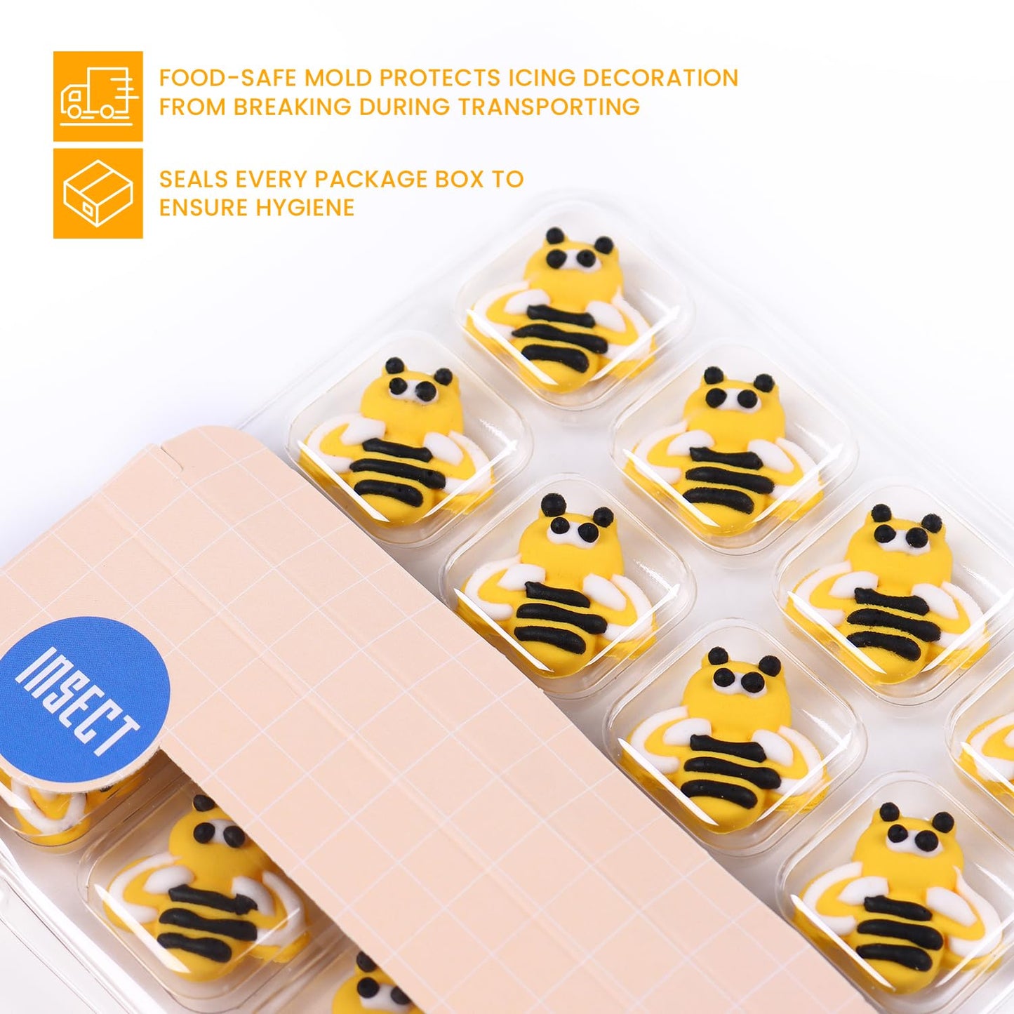 Milovin Edible Bee Cake Decorations, 16 pcs for Cupcakes, Ice Cream, Cookies, Macaron - Yellow Bee