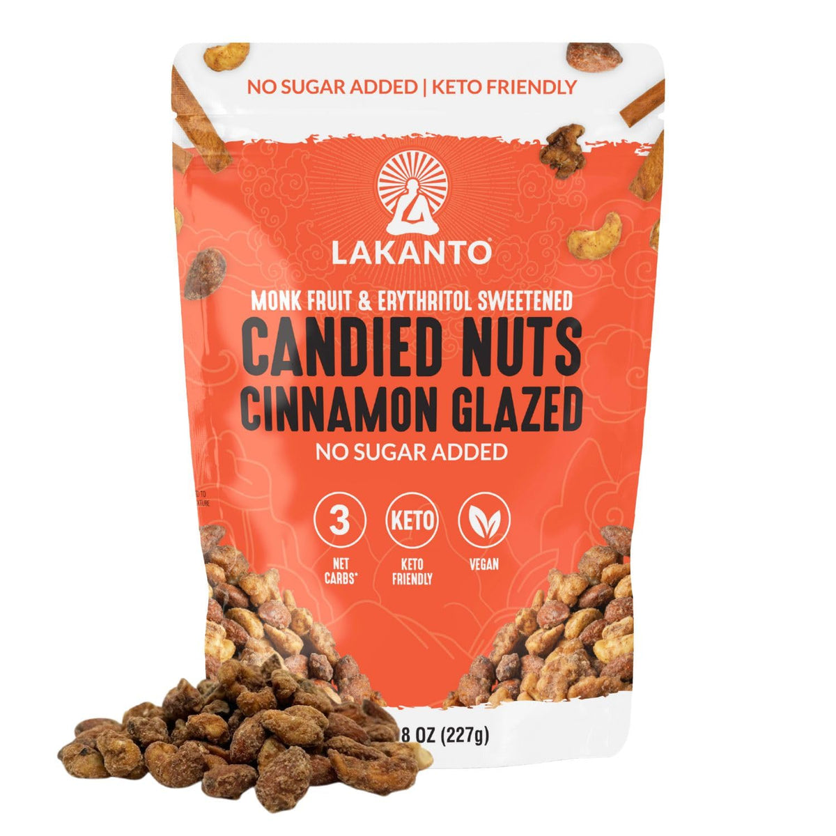 Lakanto Candied Nuts - Cinnamon Glazed, No Sugar Added, Keto Friendly, Vegan, 8 Ounce