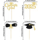 Gyufise 24Pcs 2025 Graduation Cupcake Toppers Black Glitter Congrats Grad 2025 Graduation Cap Diploma Cupcake Picks 2025 Graduat