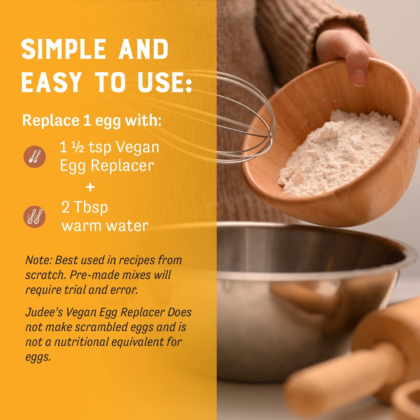 Judees Gluten Free Egg Replacer Powder - Egg Replacer for Baking & Vegan-Friendly - Non-GMO & Preservative-Free Keto-Friendly Formula - Vegan Baking Supplies - 8 Ounce