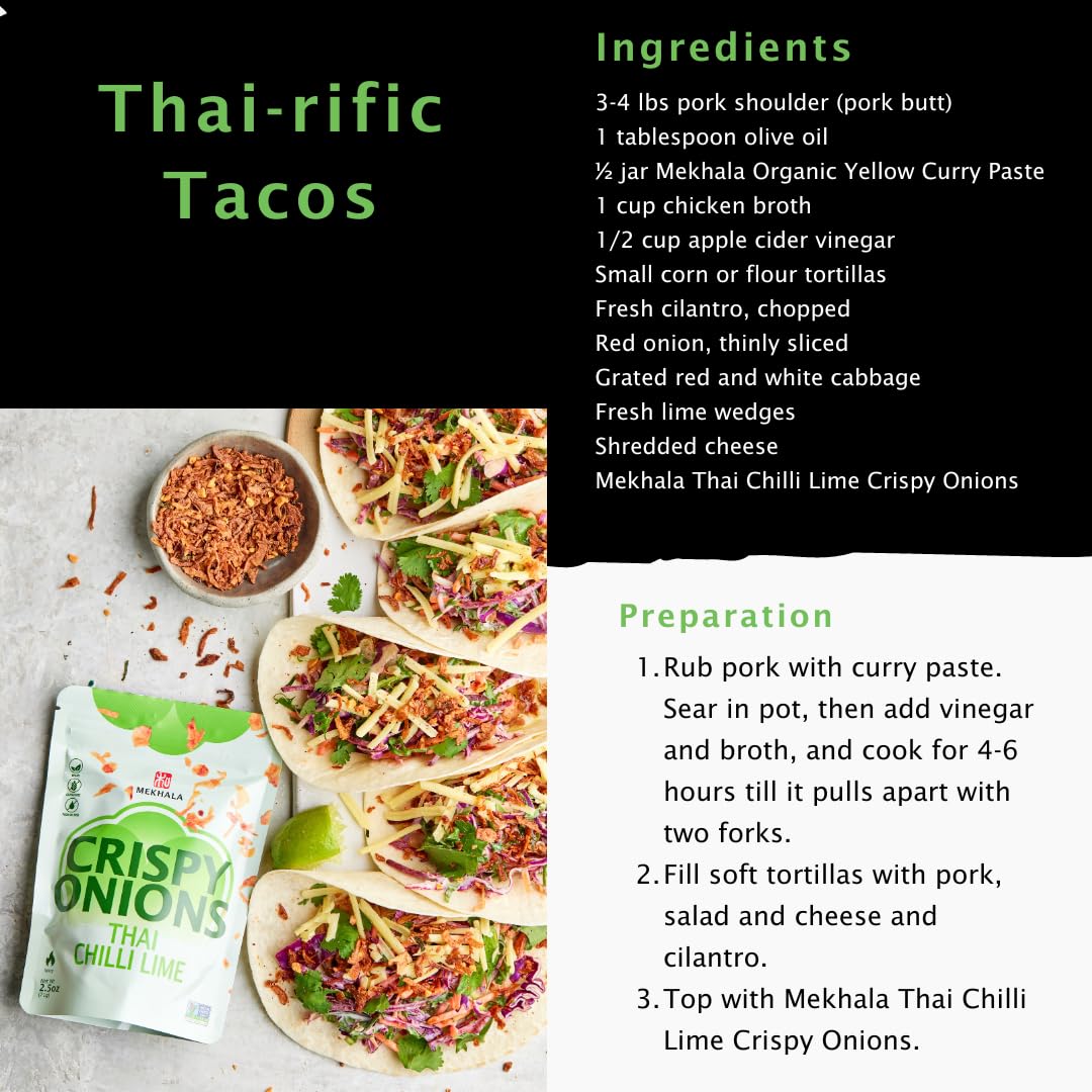Mekhala Thai Chili Lime Crispy Onions - Salad Toppings Crunchy Fried Onions For All-Purpose Seasoning Like Keto, Ramen Toppings, And Rice Gluten-Free | 2.5Oz