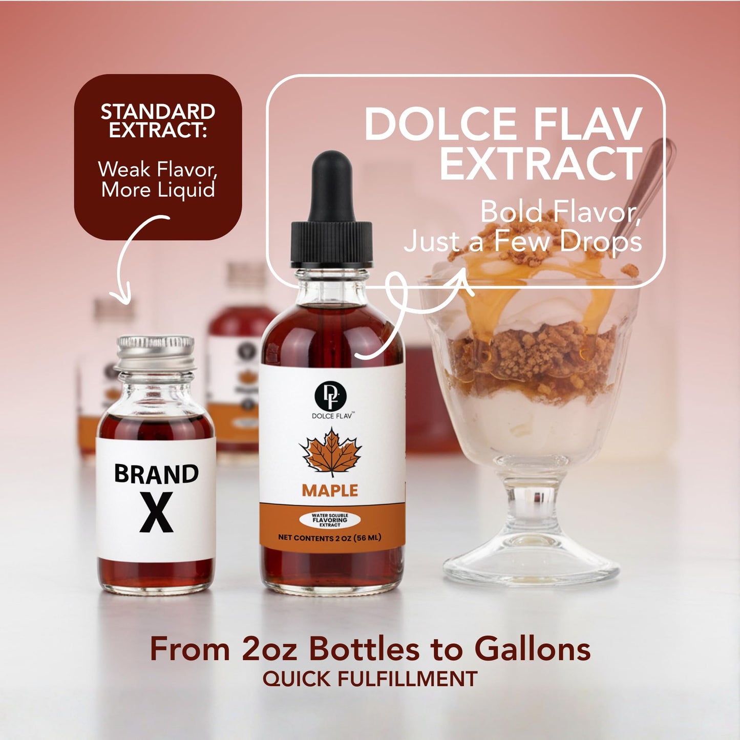 Dolce Flav Maple Extract - 2 Ounce Water-Soluble Multipurpose Flavoring Ideal for Baked Goods  Beverages  Coffee  Desserts & Ice Cream - Perfect Kitchen Gift for Holidays
