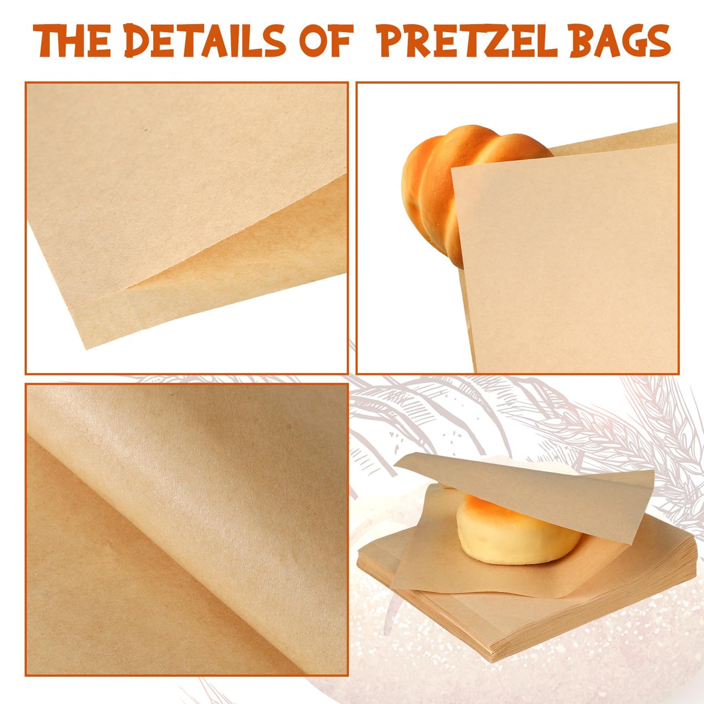 Colarr Soft Pretzel Bags, 400 Pcs, 6.69 x 7.09 Inch, Grease Resistant, Brown, Model: Colarr-Sandwich Wrappers-230606