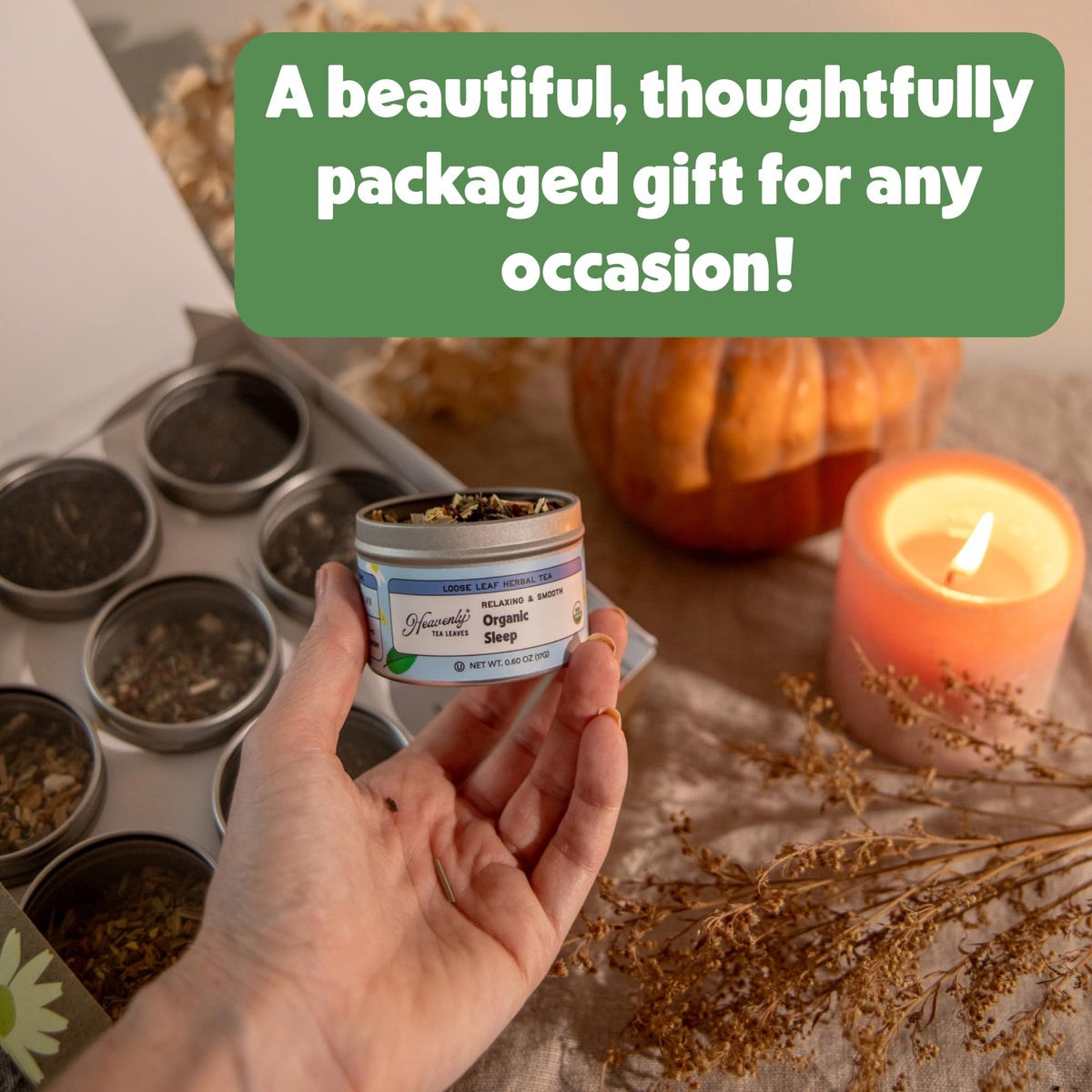 Heavenly Tea Leaves Organic Tea Sampler Set - 9 Assorted Teas (Black, Green, Herbal) - 90 Servings, Naturally Caffeinated & Caffeine Free