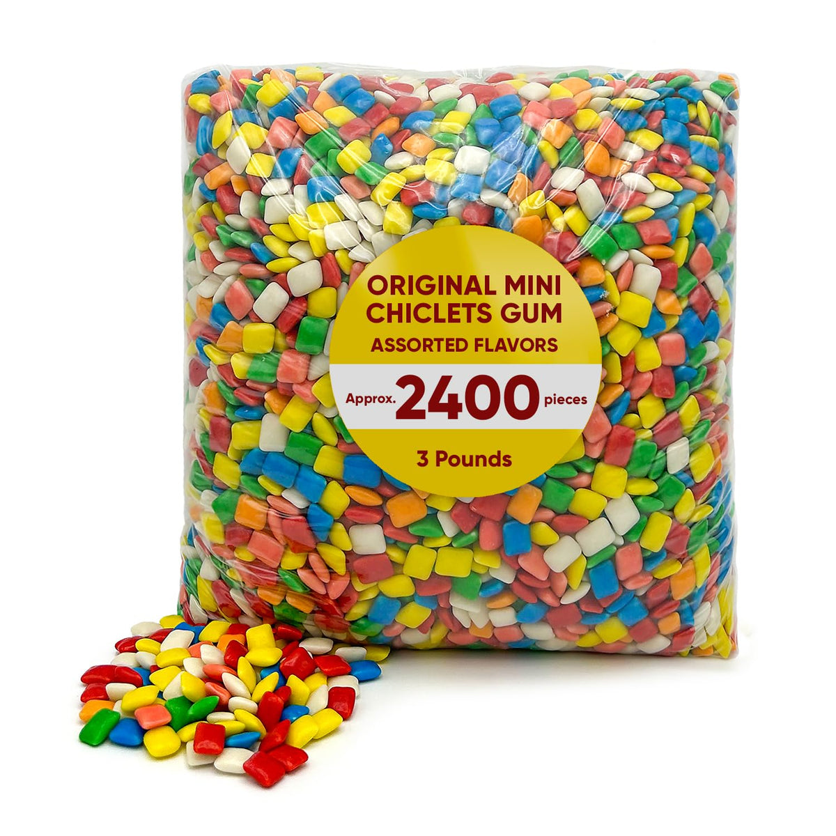 Original Mini Chiclets Gum for Bubble Machine, 3 Pounds Candy Approx 2400 Pieces, Assorted Flavors, Perfect for Gumball Machines