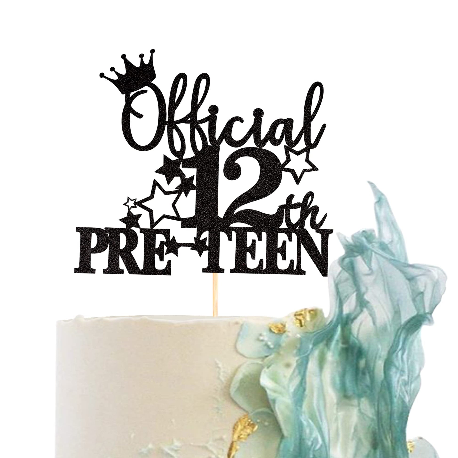 1 Pack Official Pre-Teen 12 Cake Topper Glitter Happy 12Th Birthday Cake Pick Cheers To 12 Years Old Cake Decorations For Teen 12Th Birthday Party Supplies Black