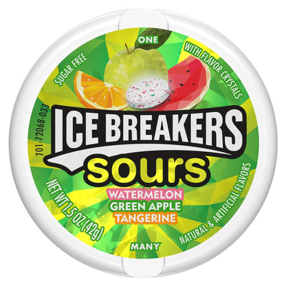 ICE BREAKERS Sours Assorted Fruit Flavored Sugar Free Mints Tin, 1.5 oz