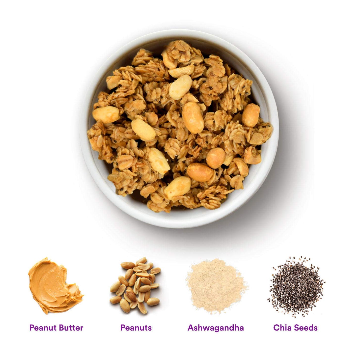Gr8Nola Peanut Butter - Healthy, Low Sugar Granola Cereal - Made With Superfoods Peanuts, Ashwagandha, And Chia Seeds, Soy Free, Dairy Free And No Refined Sugar - 10Oz Resealable Bag