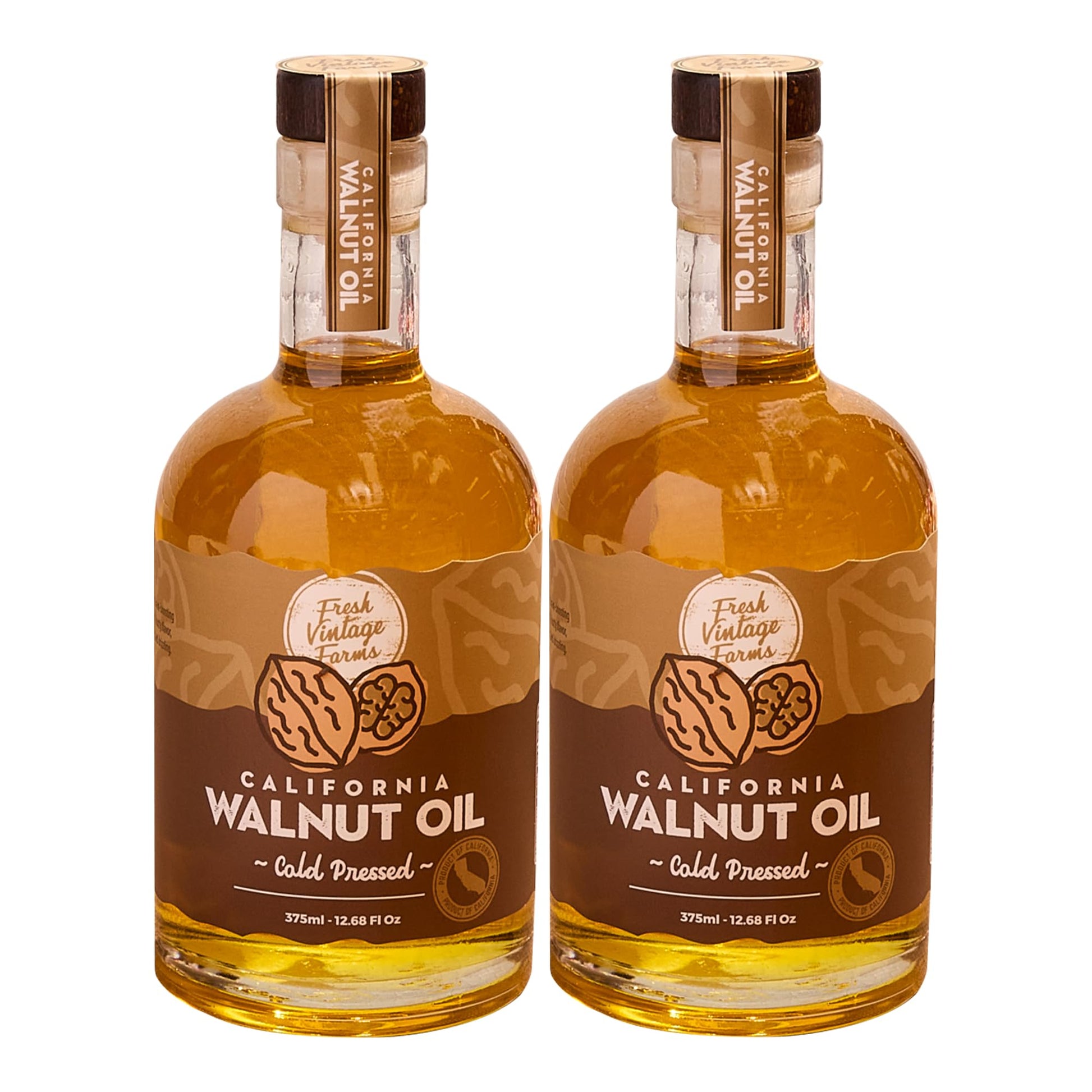 Fresh Vintage Farms 100% Undiluted Cold Pressed Walnut Oil | Wholesome & Nutritious Healthy Cooking Oil For Cooking  Baking  Grilling  Dipping  & Salads | Walnut Oil - 12.68 Fl Oz  Pack Of 2