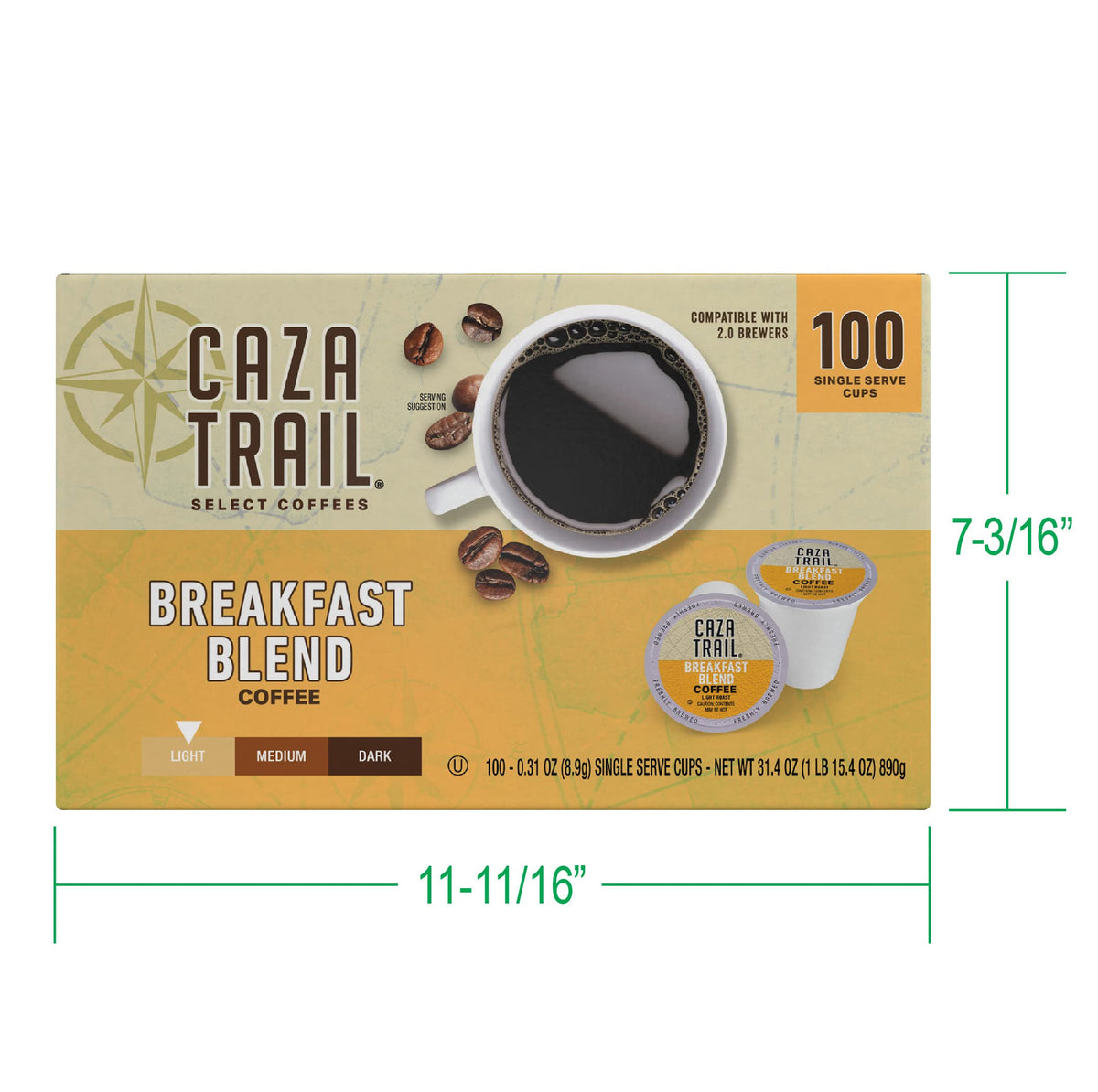 Caza Trail Coffee Pods, Breakfast Blend, Single Serve (Pack Of 100) (Packaging May Vary)