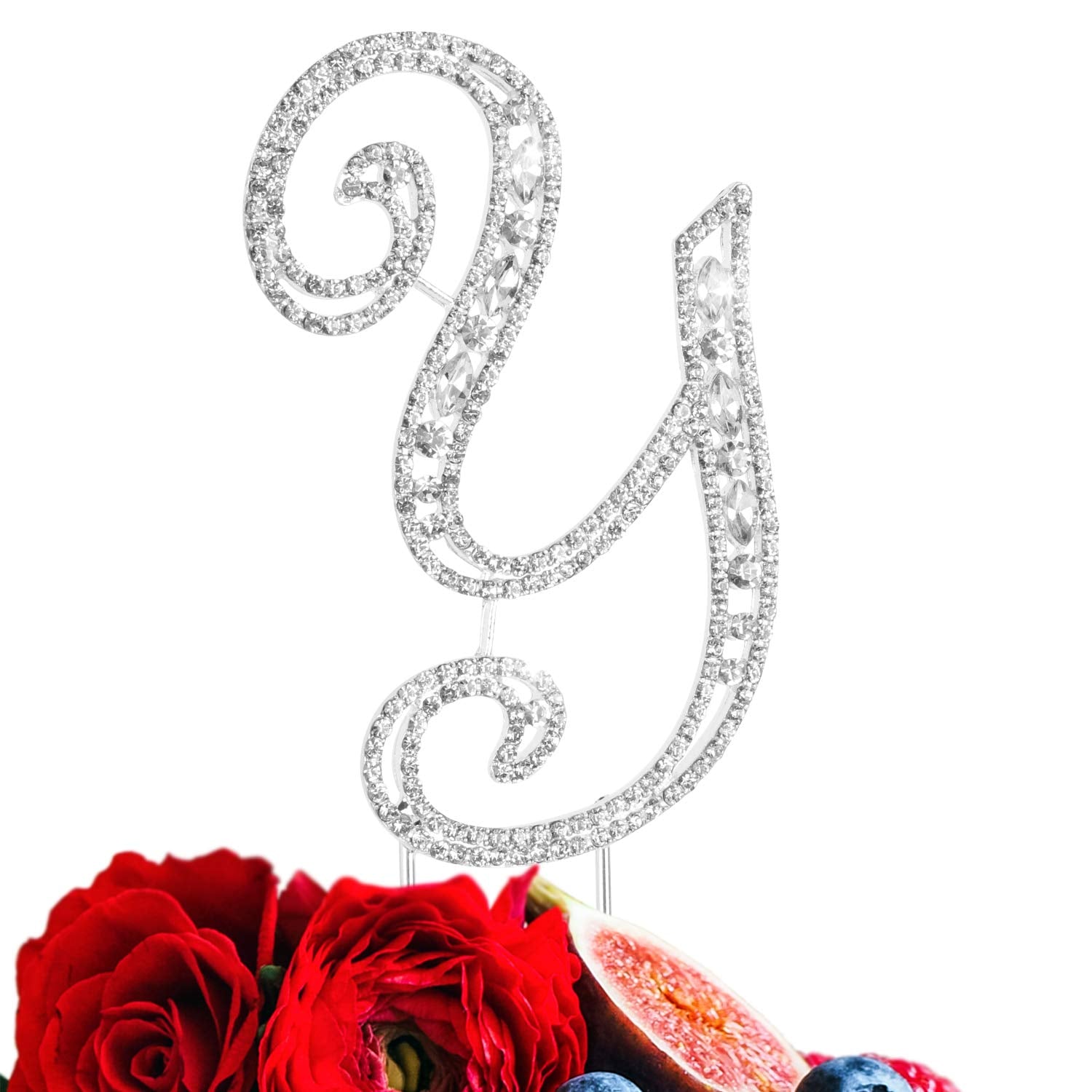 LINGPAR Letter Y Cake Topper, Rhinestone Crystal, Silver, Model 01 for Wedding, Anniversary, Birthday Party Decoration