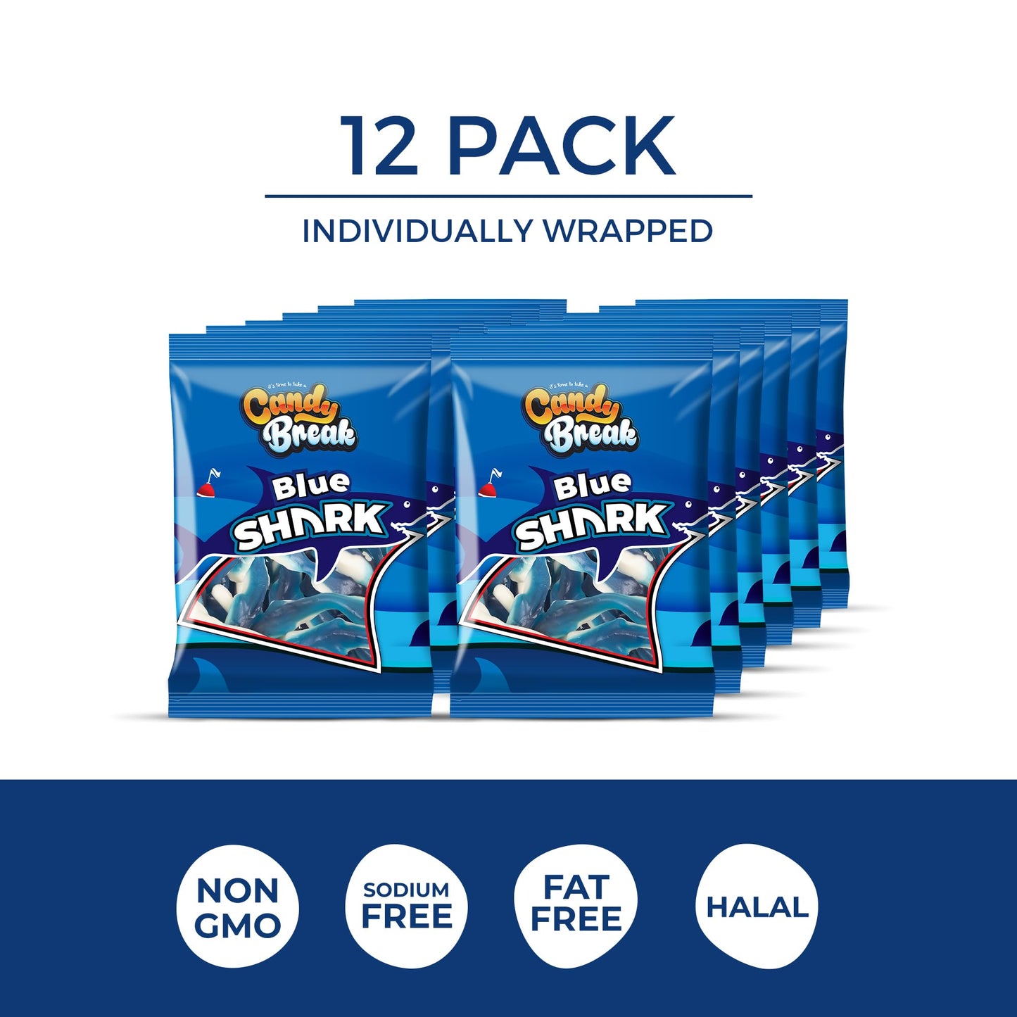 CANDY BREAK Gummy Candy - Blue Sharks - Fruity & Sweet - 4 oz Bags - Pack of 12