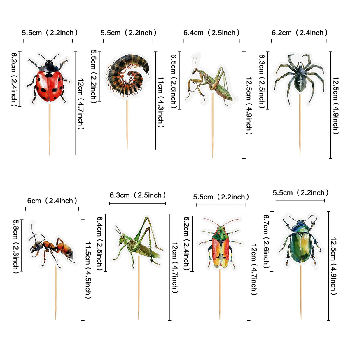 Ercadio 32 Pcs Insect Theme Cupcake Toppers Ladybugs Millipedes Grasshoppers Spiders Ants Cupcake Pick Decorations For Insect Th