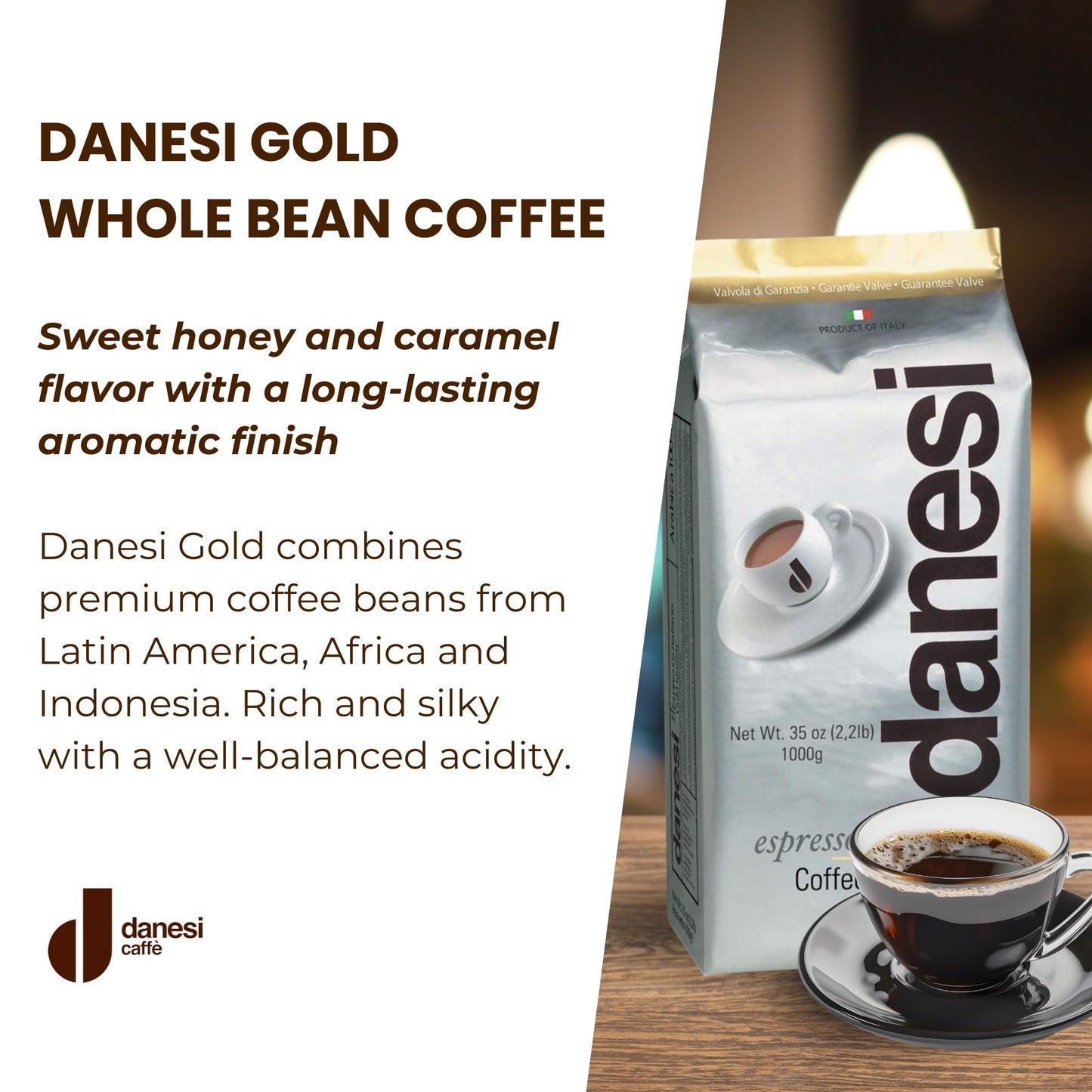 D DANESI CAFFÈ Whole Roasted Coffee Beans - Espresso, Medium Roast, 4.5lb (2 Pack), Silver