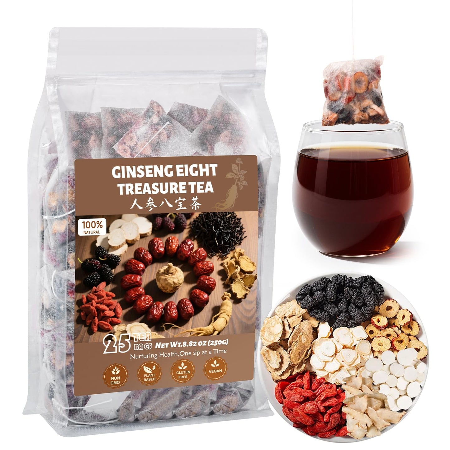 Goji Berries Flavor Blendseng Kidney Tea Formula Flavor Blendseng Eight Treasure Tea 8 Natural Ingredient Kidney Cleanse Detox & Repair For Women & Men 25 Count  Energy Blend-Free (Pack Of 1)