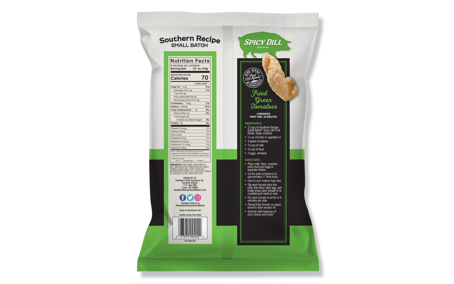 Southern Recipe Small Batch Pork Rinds | Spicy Dill Flavor | Keto Friendly, Gluten Free, Low Carb Food | 7G Collagen Per Serving