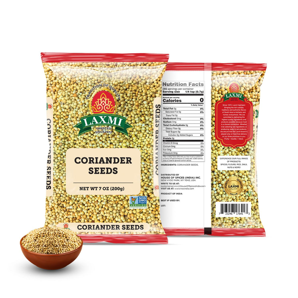 Laxmi Whole Coriander Seeds, Non-GMO, 200g (7oz), Premium Quality