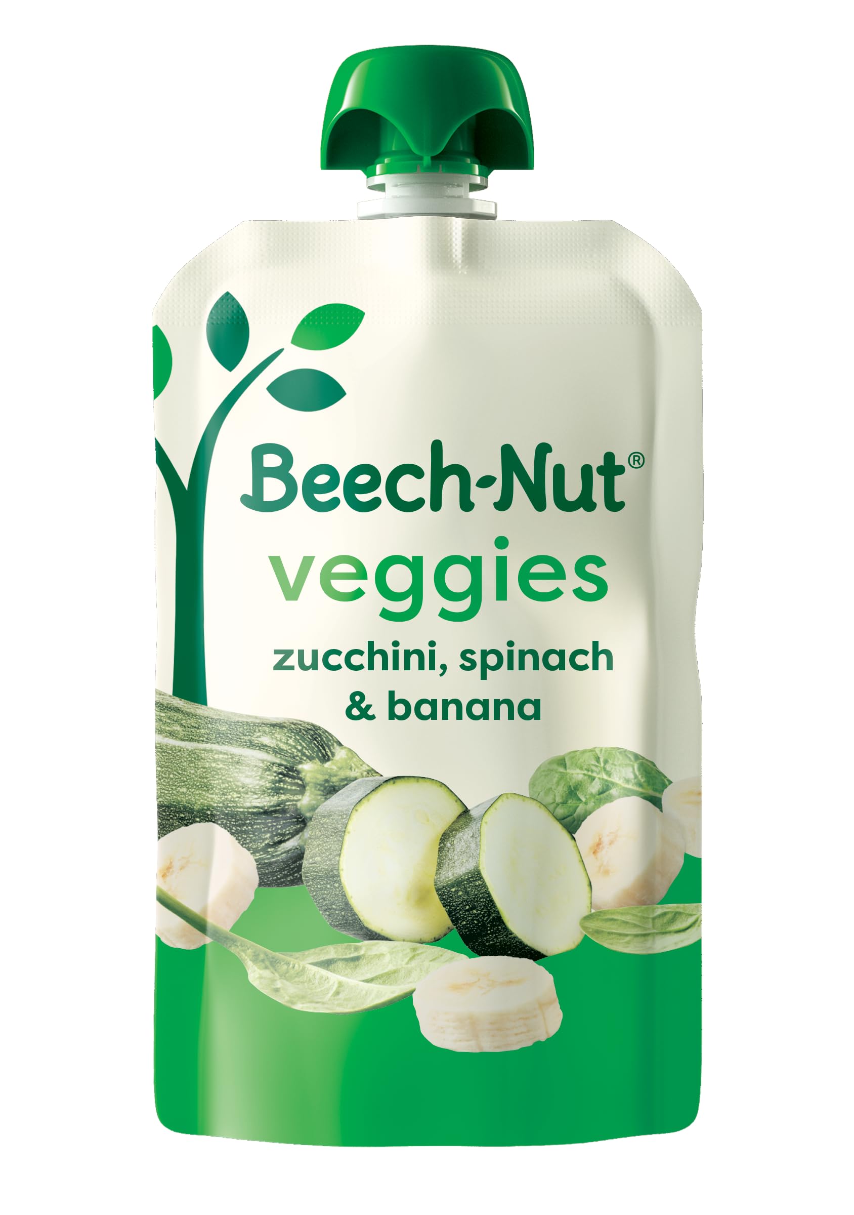 Beech-Nut Baby Food Pouches, Zucchini Spinach & Banana Veggie Puree Baby & Toddler Food, 3.5 oz (12 Pack)