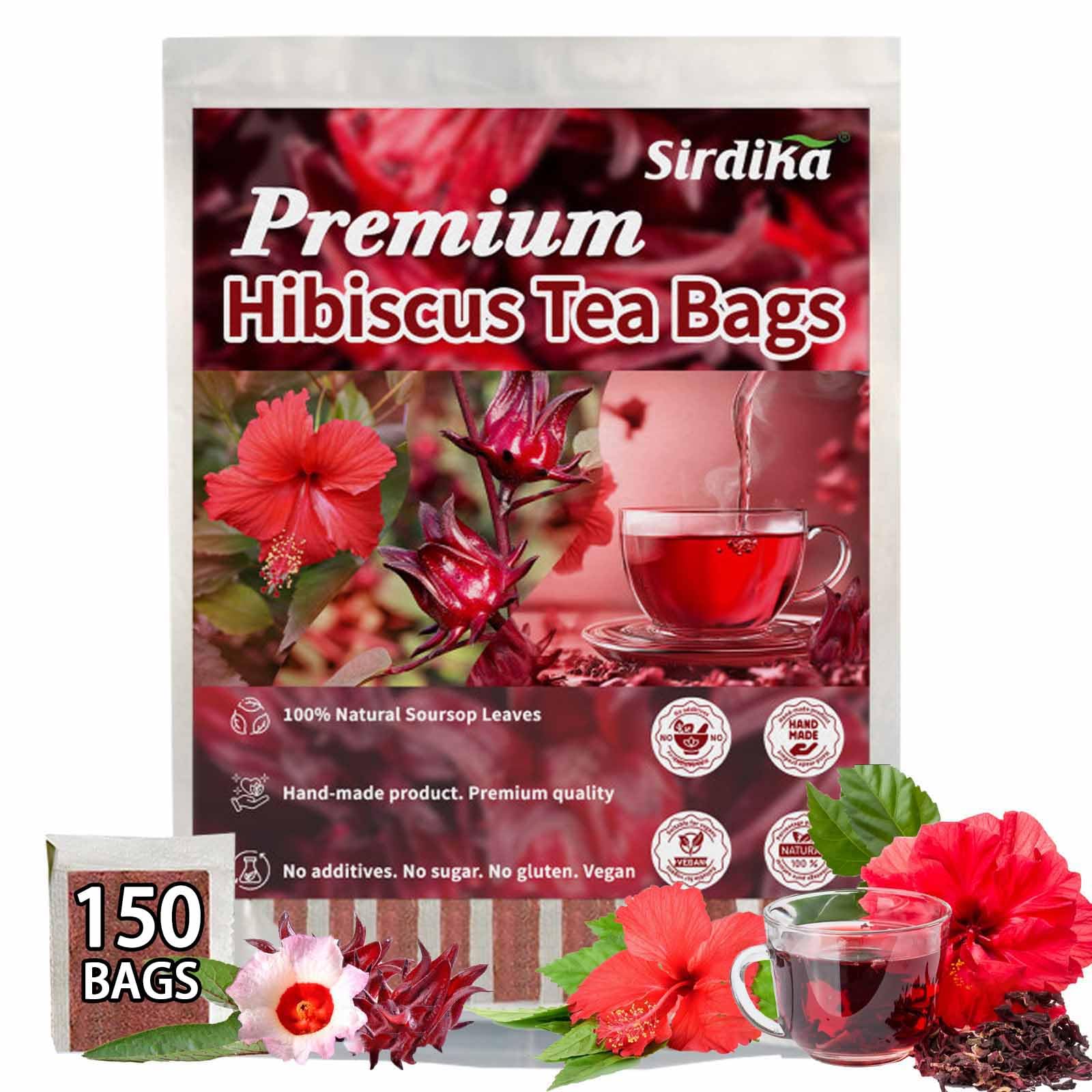 XICOFISS Premium Hibiscus Tea Bags, 100% Natural, Handmade, Vegan, No Additives, Caffeine, Sugar, Gluten
