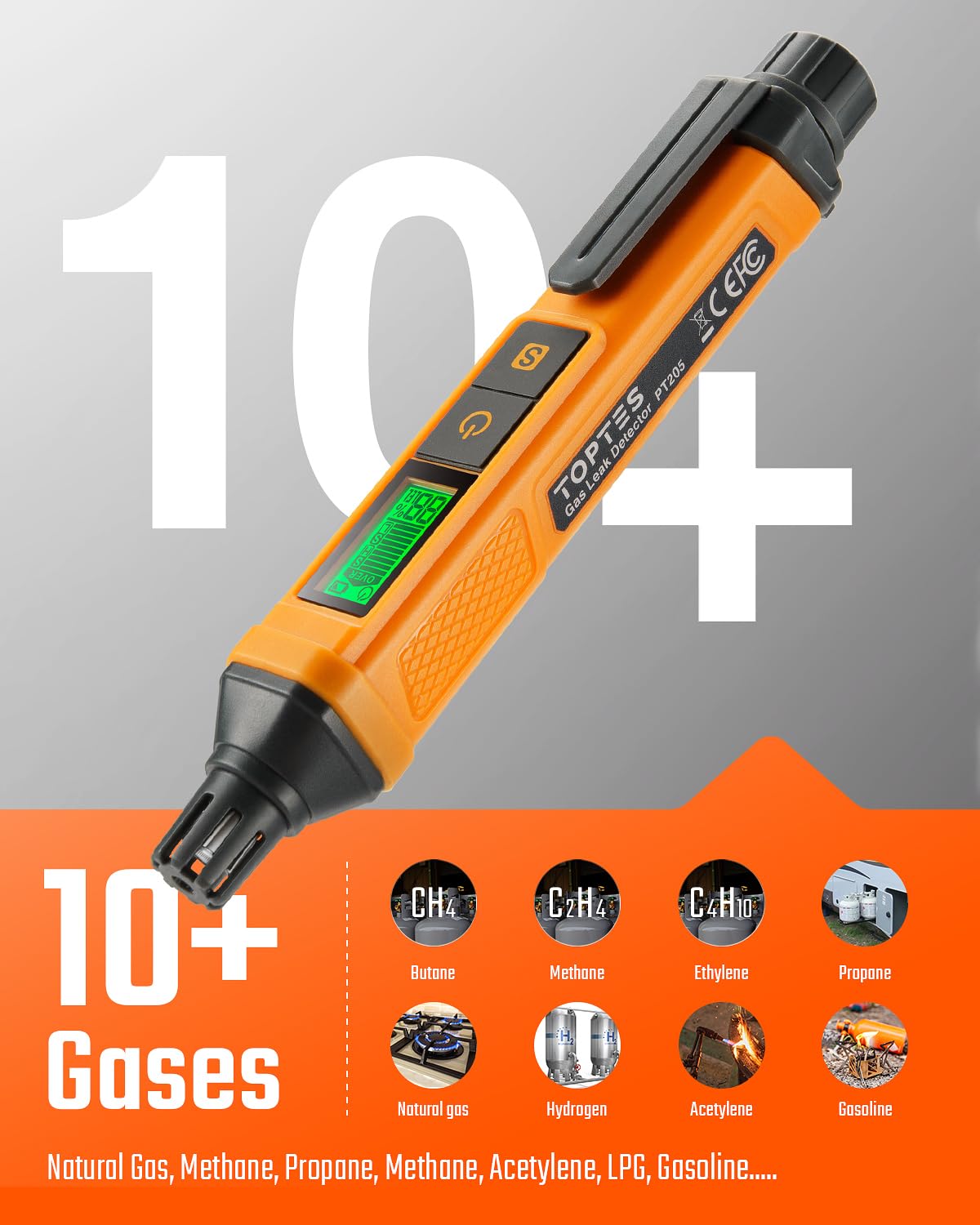Natural Gas Detector, Toptes Pt205 Gas Leak Detector With Audible & Visual Alarm, Propane Leak Detector With%Lel Value Of Methan