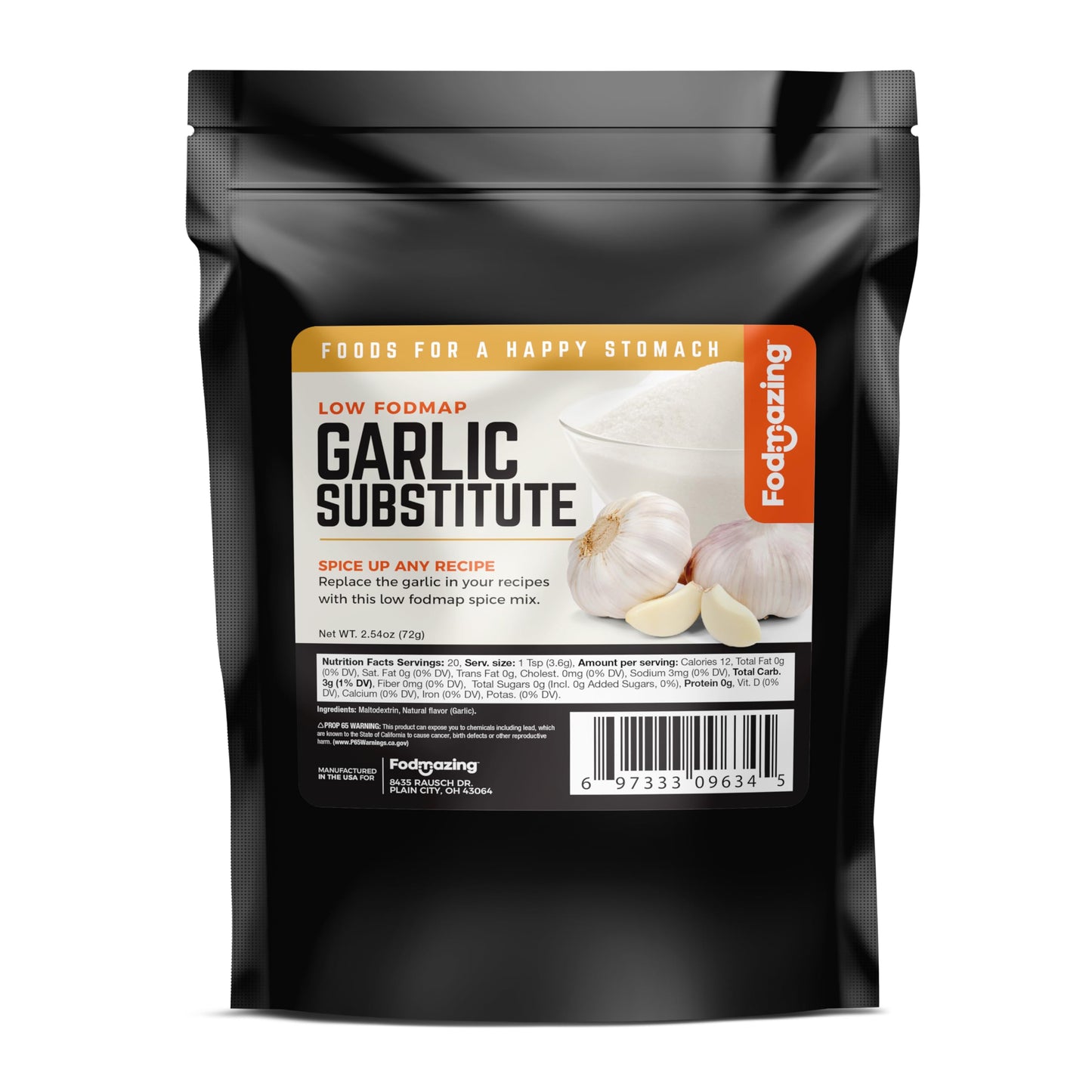 Fodmazing Garlic Replacer - Low FodMap, Non-GMO, Fat-Free, 2.54 oz Pack