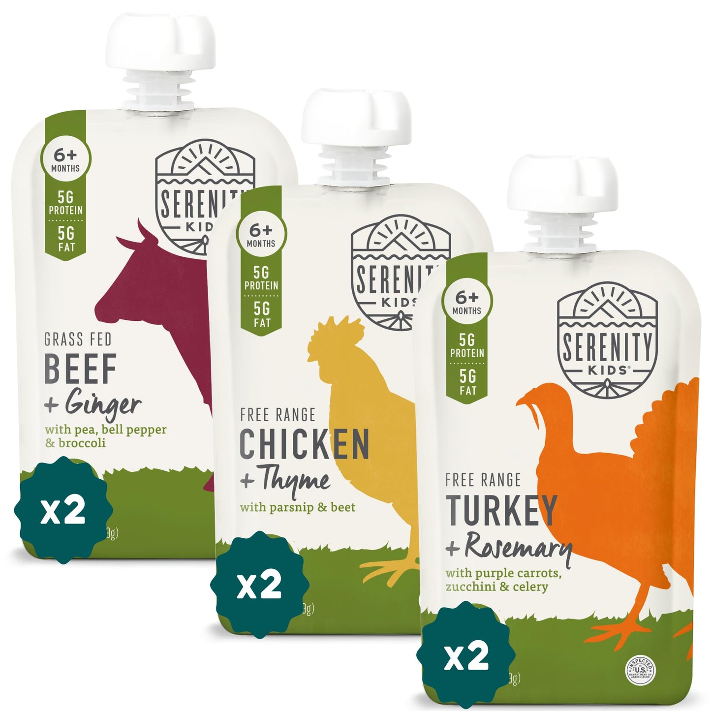 Serenity Kids 6+ Months Baby Food Pouches Puree - Bpa-Free Meats & Herbs - Organic Baby Food Puree With Meat & Veggies - 3.5 Oz, 6 Pack