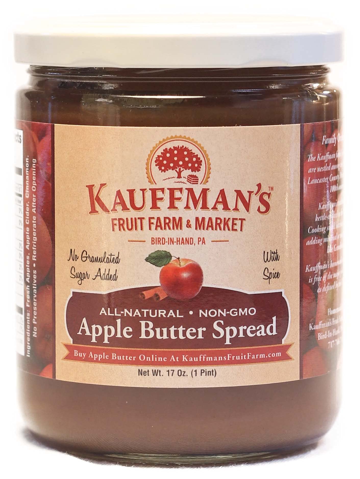 Kauffmans Fruit Farm Homemade Apple Butter Spread, No Sugar Added, 17 Oz, Case of 12